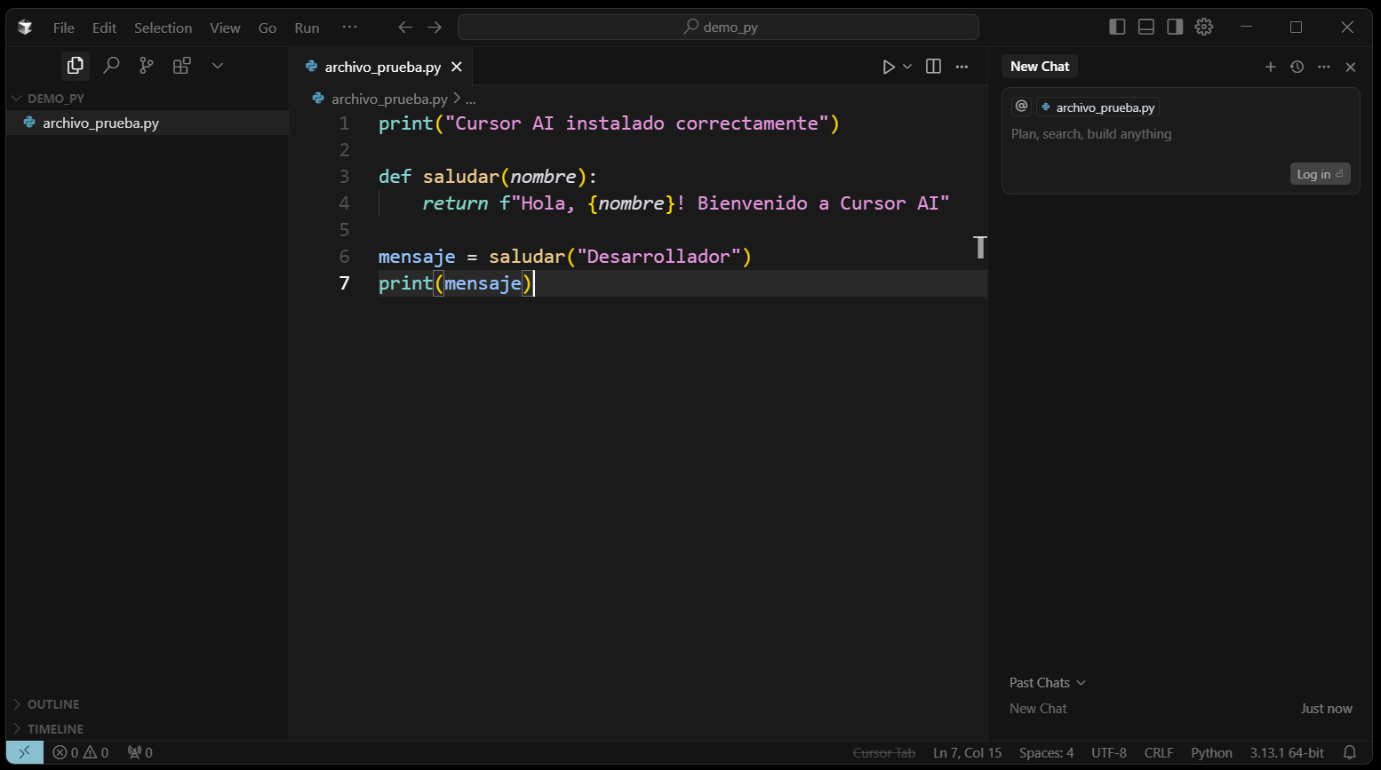 Cursor AI con un archivo python.