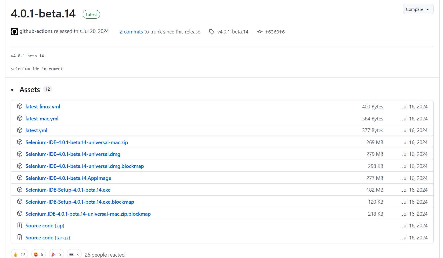 Versiones de Selenium IDE en GitHub