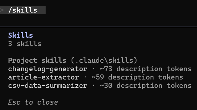 Listado de skills disponibles en Claude Code