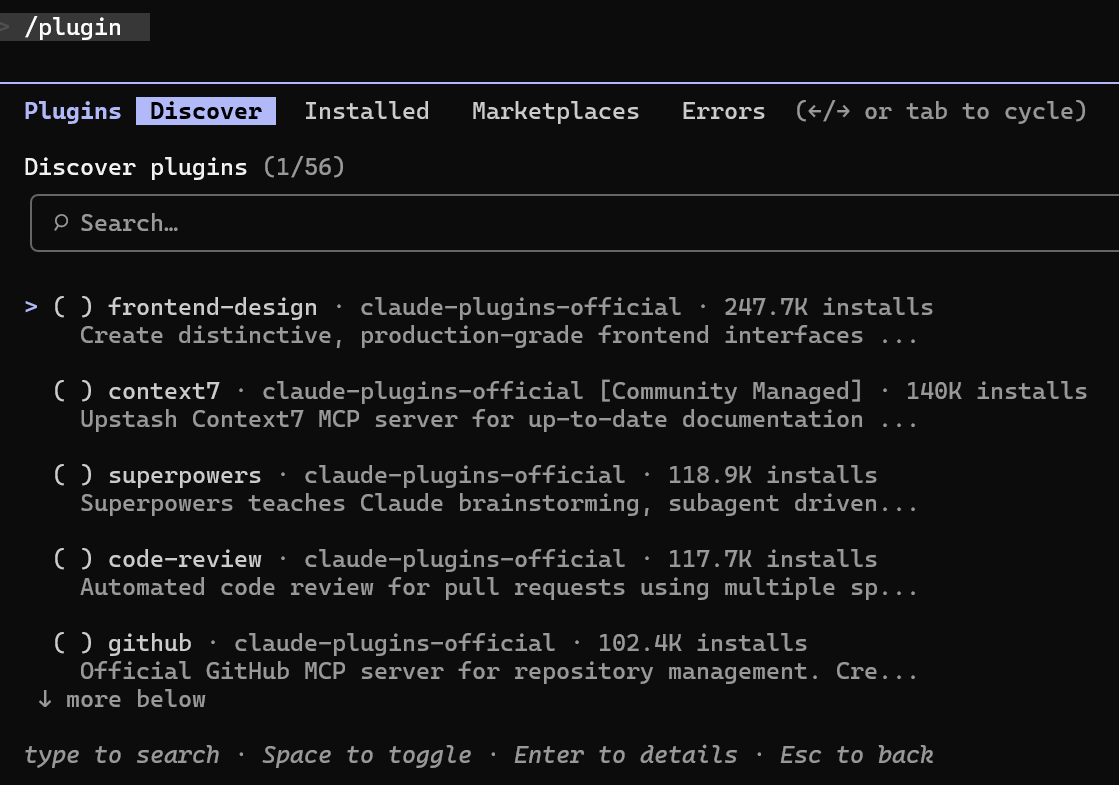 Interfaz de plugins de Claude Code