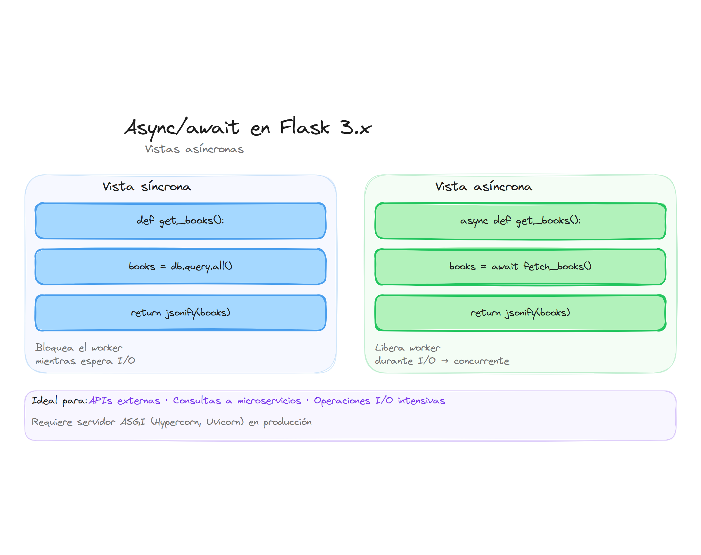 Async/await en Flask 3.x: vistas asíncronas