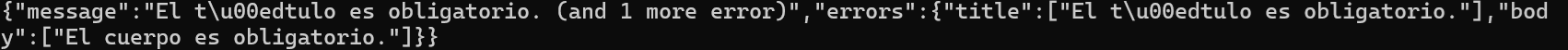 Respuesta JSON 422 con errores de validación devueltos por un Form Request