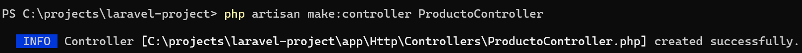 Salida de Artisan al generar un controlador con  (clase creada en )