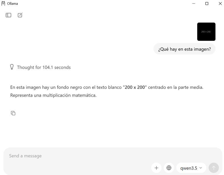 Chat con imagen en la aplicación de escritorio de Ollama (modelo de visión)