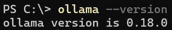 Salida de ollama --version en la terminal