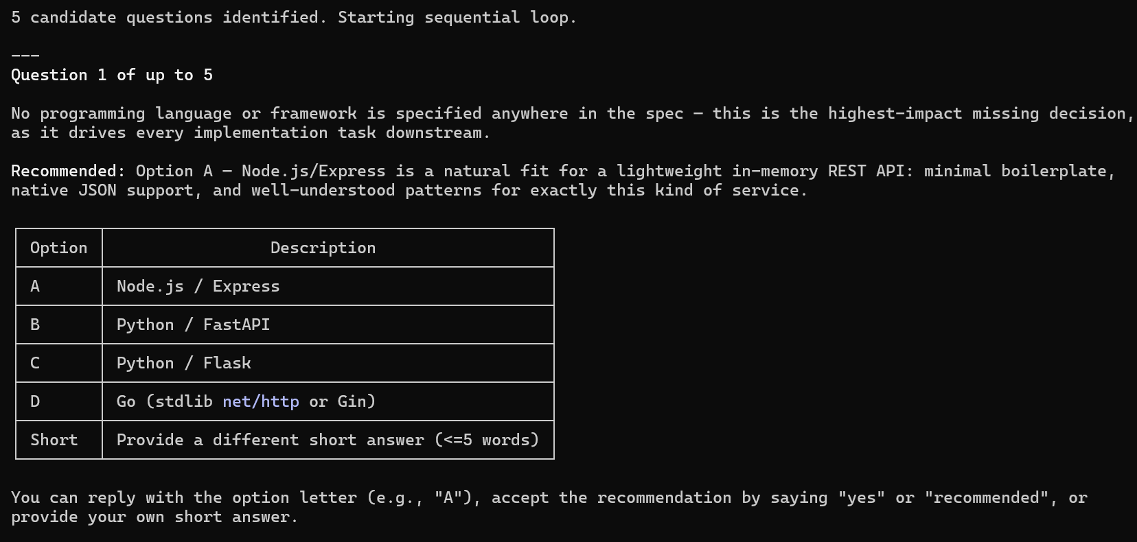 Ejecución del comando /speckit.clarify en el agente