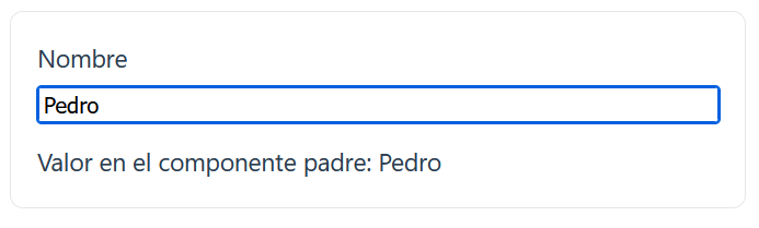 Valor sincronizado entre el input del hijo y el párrafo del padre gracias a 