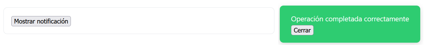 Notificación fija en la esquina superior derecha renderizada con 